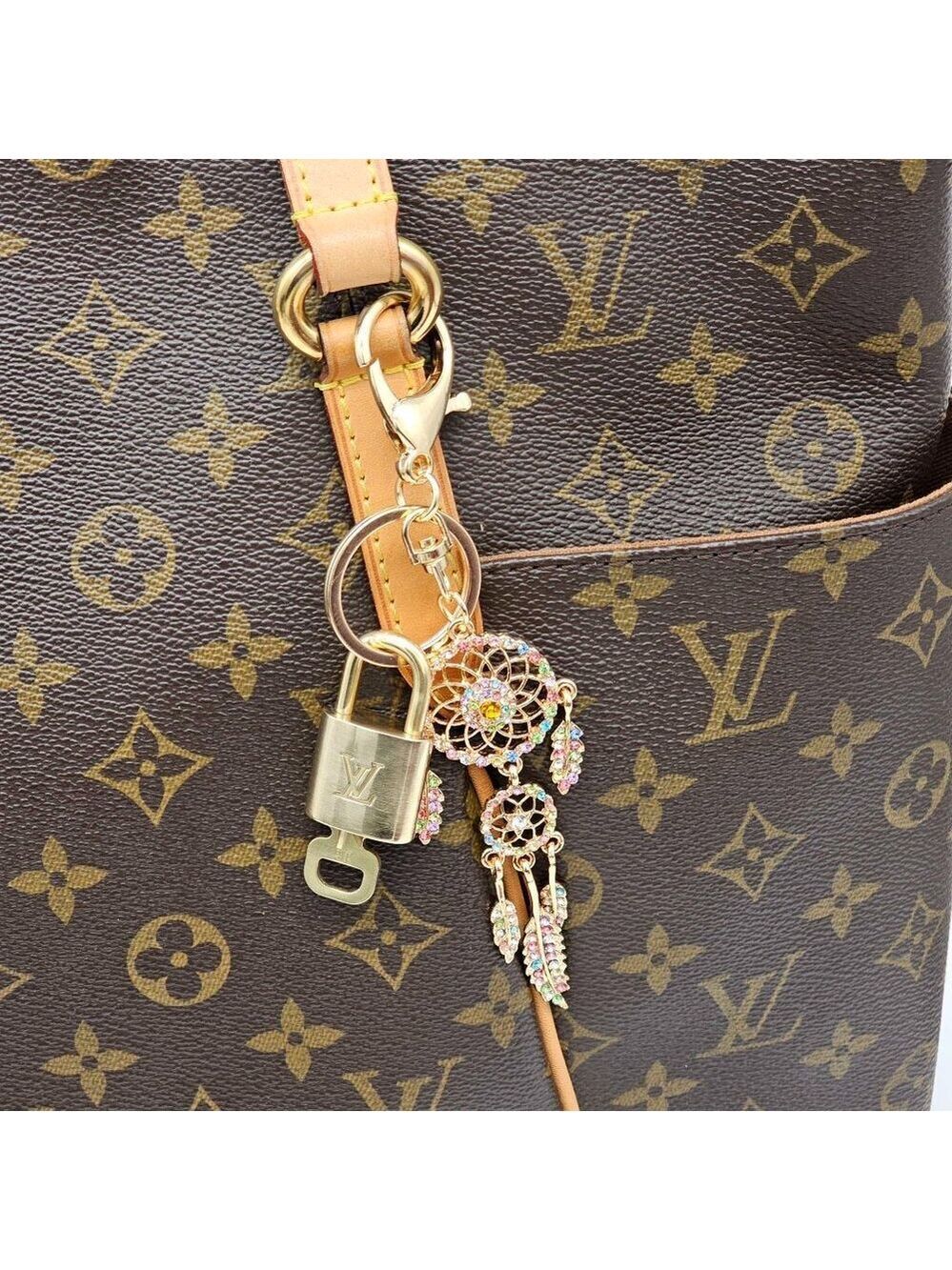 Louis Vuitton Gold Lock 🔒 Authentic LV Key + Unbranded Dream Catcher Bag Charm